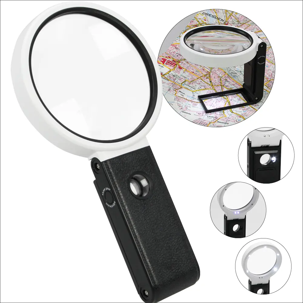 Multifunktionslupe mit USB-Anschluß, 6 LED, 2 x UV-Lampe, auch aufstellbar