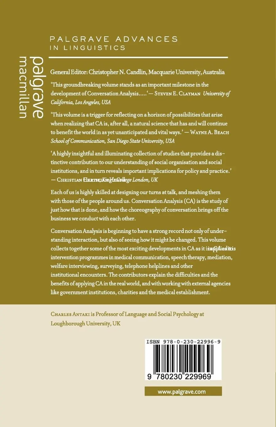 Rückseite: 9780230229969 | Applied Conversation Analysis | C. Antaki | Taschenbuch | xii | 2011