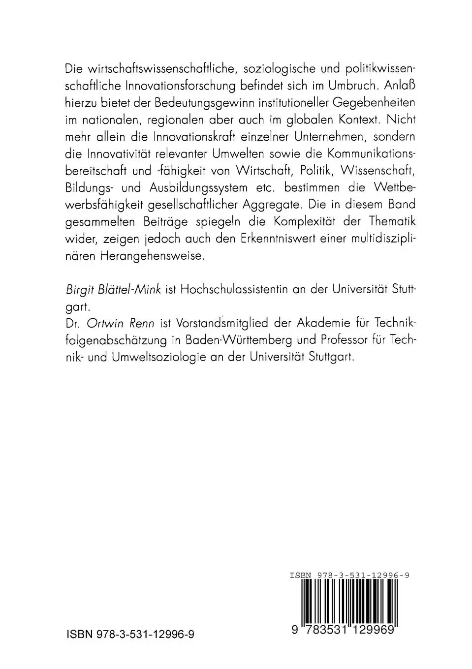 Rückseite: 9783531129969 | Zwischen Akteur und System | Die Organisierung von Innovation | Buch