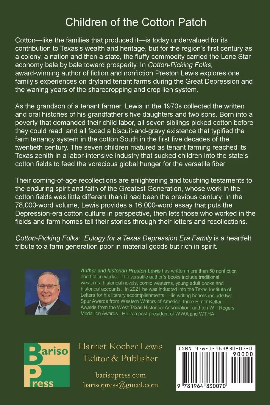 Rückseite: 9781964830070 | Cotton-Picking Folks | Eulogy for a Texas Depression Era Family Farm