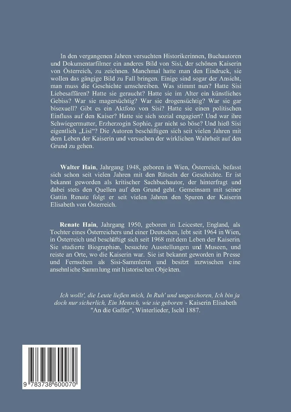 Rückseite: 9783738600070 | Kaiserin Elisabeth und die historische Wahrheit | Walter Hain (u. a.)