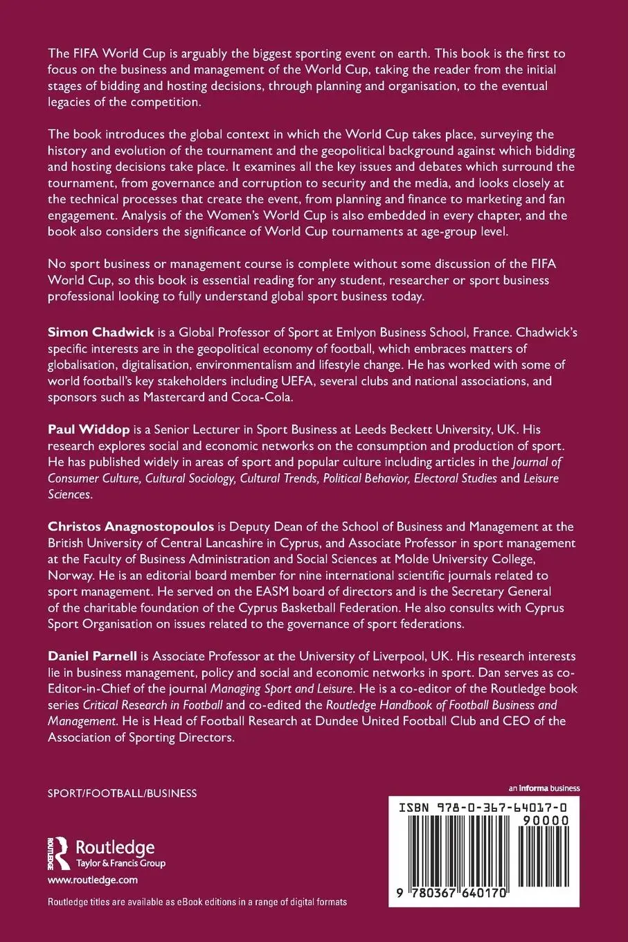 Rückseite: 9780367640170 | The Business of the FIFA World Cup | Simon Chadwick (u. a.) | Buch