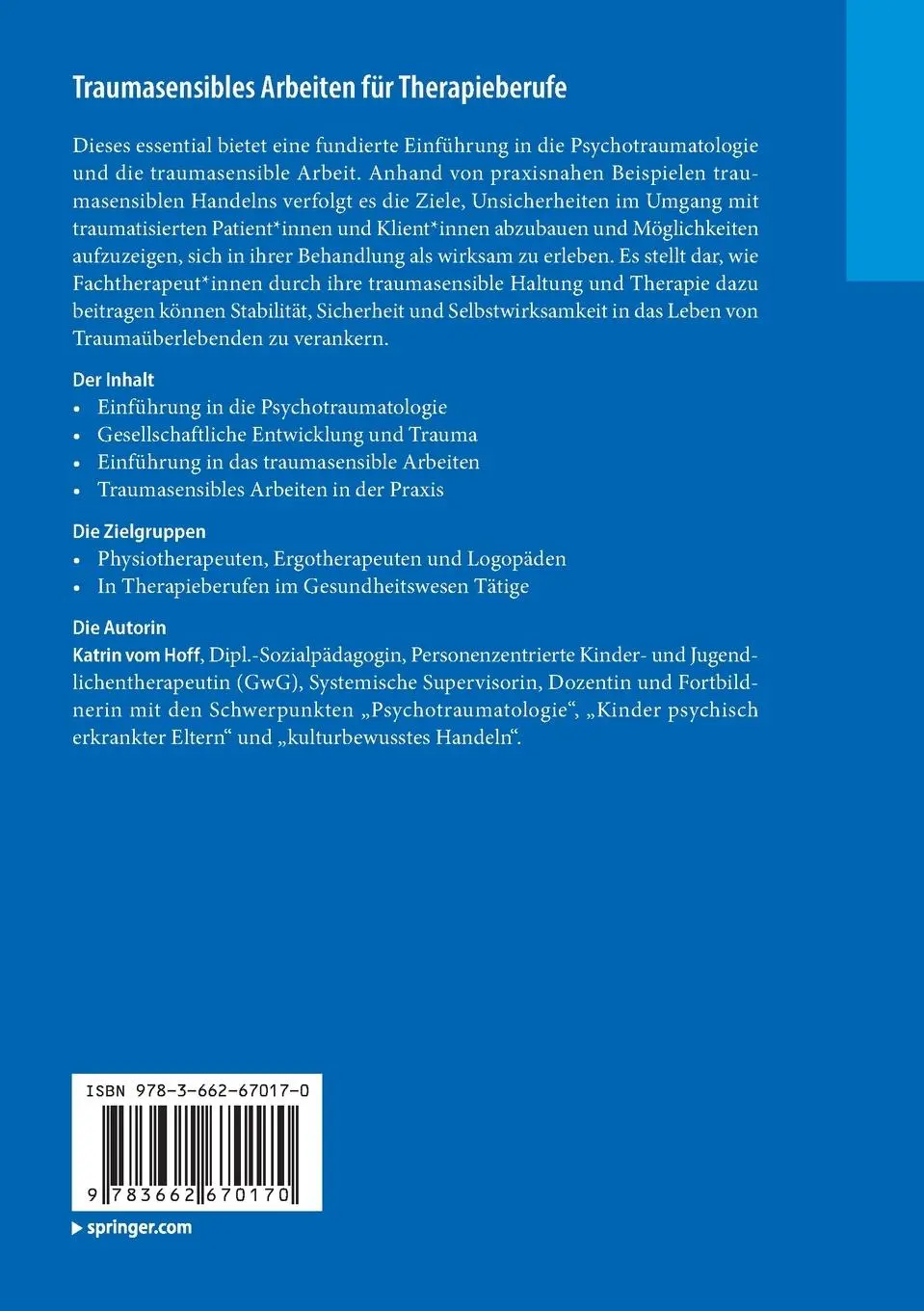 Rückseite: 9783662670170 | Traumasensibles Arbeiten für Therapieberufe | Katrin Vom Hoff | Buch