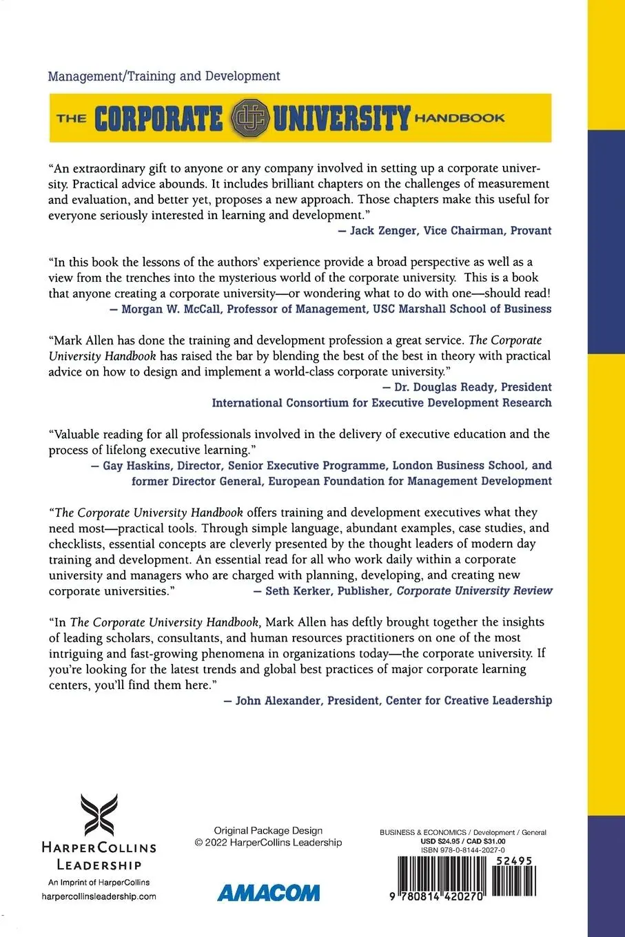 Rückseite: 9780814420270 | The Corporate University Handbook | Mark D. Allen | Taschenbuch | 2011