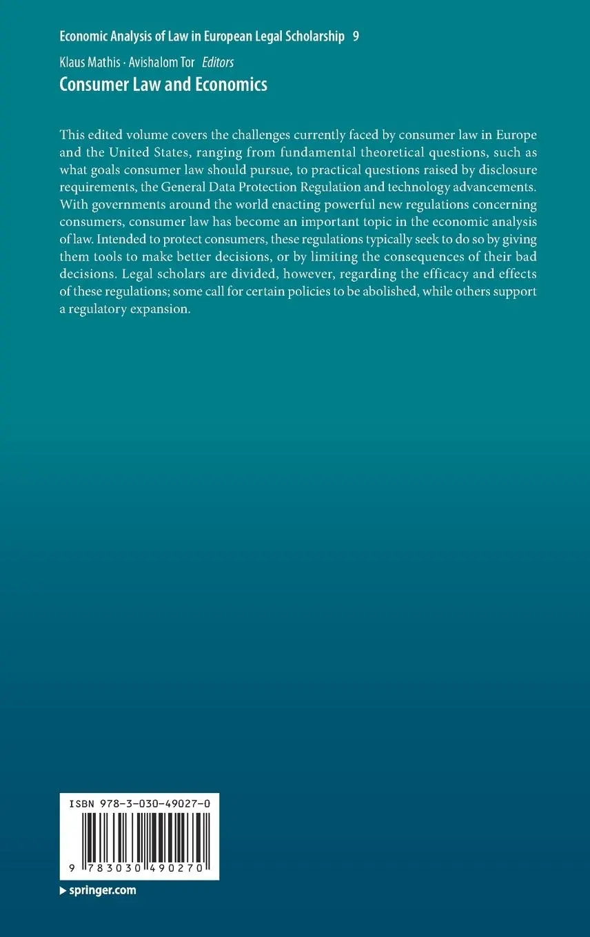 Rückseite: 9783030490270 | Consumer Law and Economics | Avishalom Tor (u. a.) | Buch | xiv | 2020