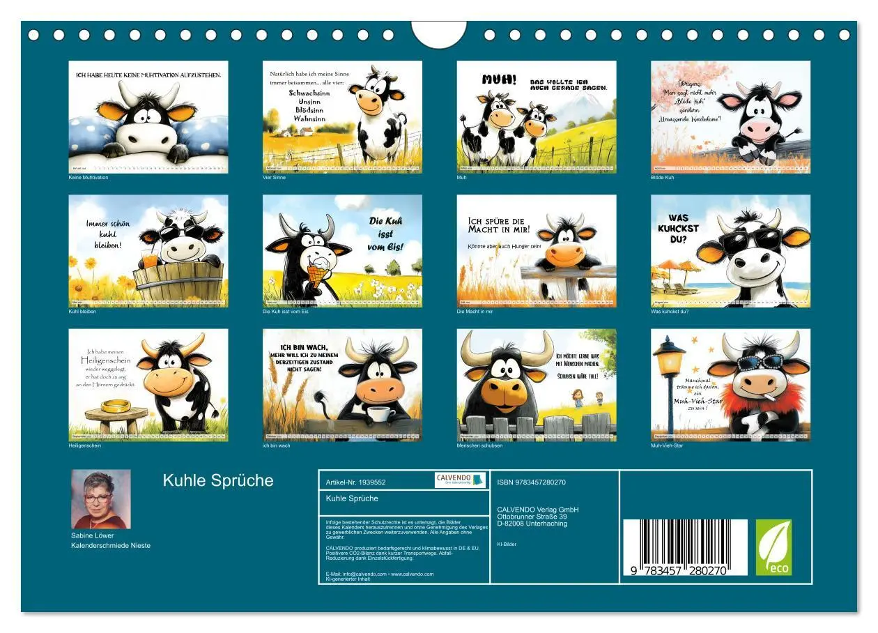 Bild: 9783457280270 | Kuhle Sprüche (Wandkalender 2026 DIN A4 quer), CALVENDO Monatskalender