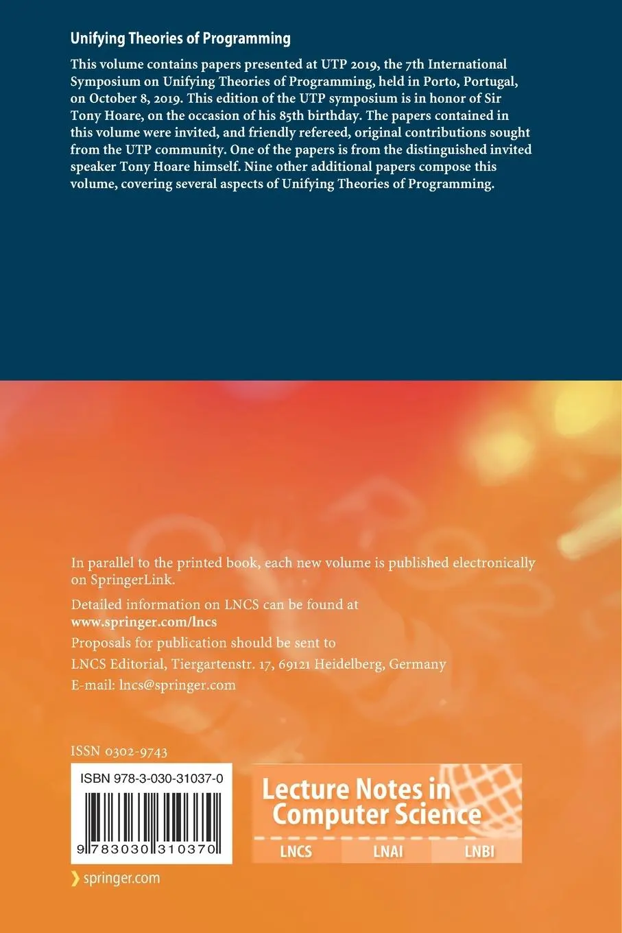Rückseite: 9783030310370 | Unifying Theories of Programming | Augusto Sampaio (u. a.) | Buch