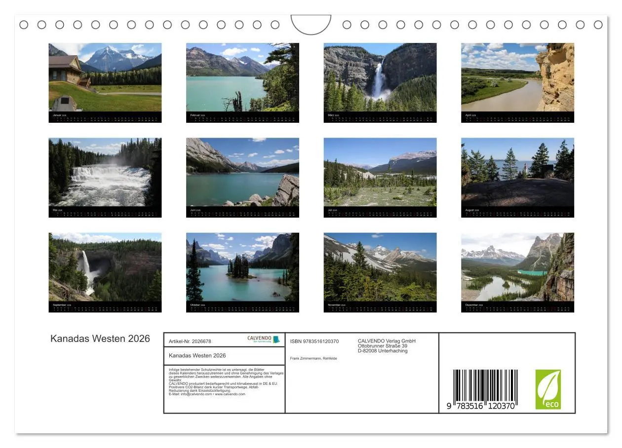 Bild: 9783516120370 | Kanadas Westen 2026 (Wandkalender 2026 DIN A4 quer), CALVENDO...