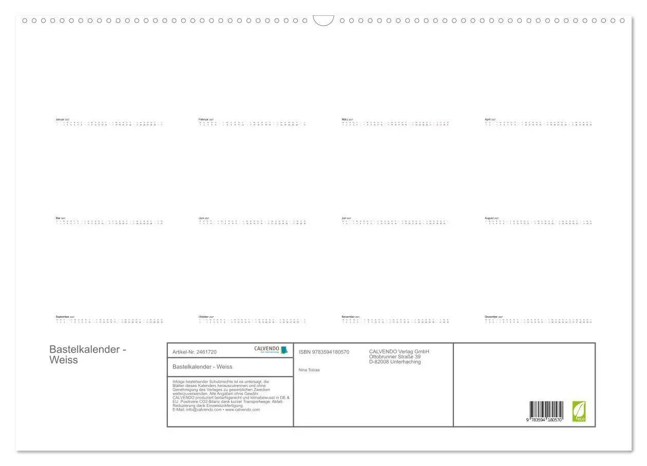Bild: 9783594180570 | Bastelkalender - Weiss (Wandkalender 2027 DIN A2 quer), CALVENDO...