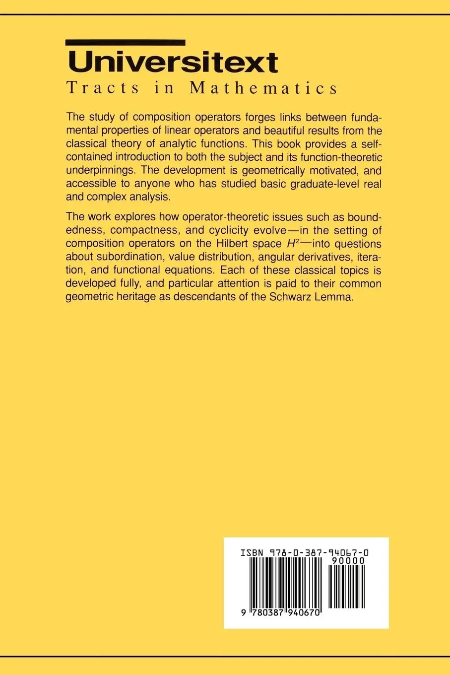 Rückseite: 9780387940670 | Composition Operators | and Classical Function Theory | Shapiro | Buch