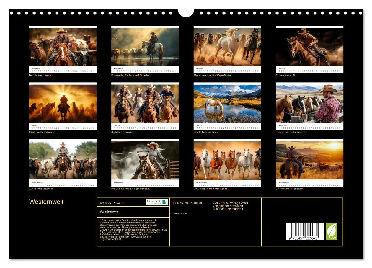 Bild: 9783457310670 | Westernwelt (Wandkalender 2026 DIN A3 quer), CALVENDO Monatskalender