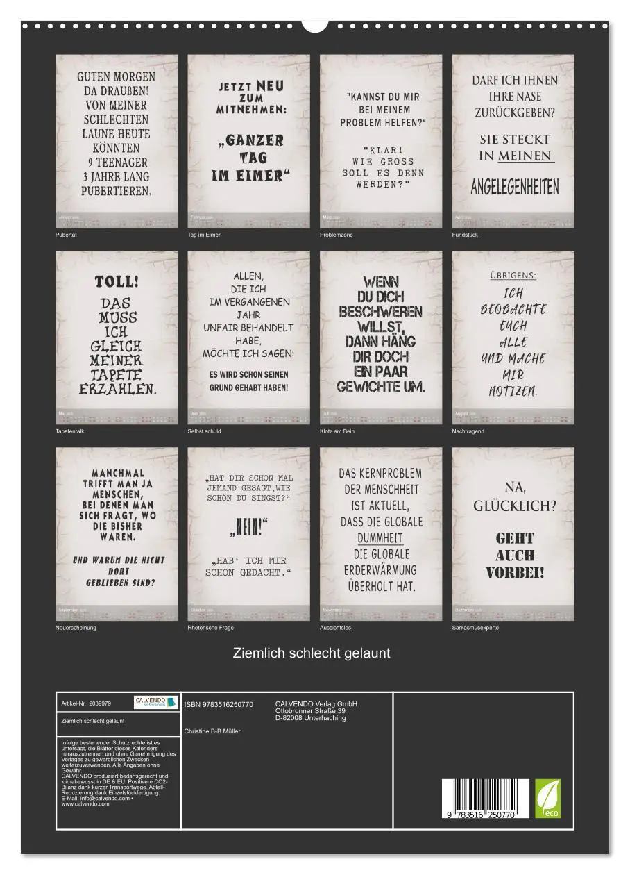 Bild: 9783516250770 | Ziemlich schlecht gelaunt (hochwertiger Premium Wandkalender 2026...