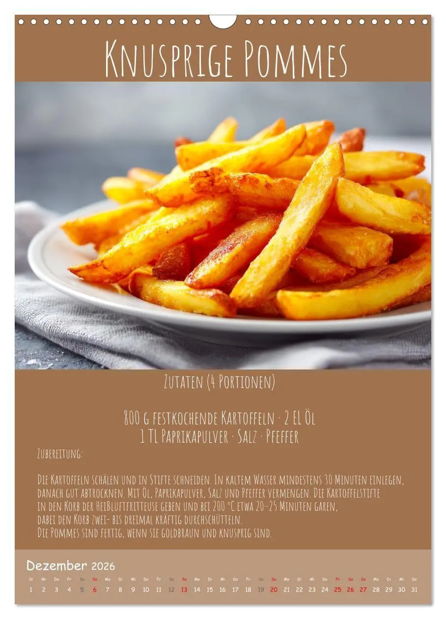 Bild: 9783516700770 | REZEPTE - Kochen in der Heißluftfritteuse (Wandkalender 2026 DIN A3...