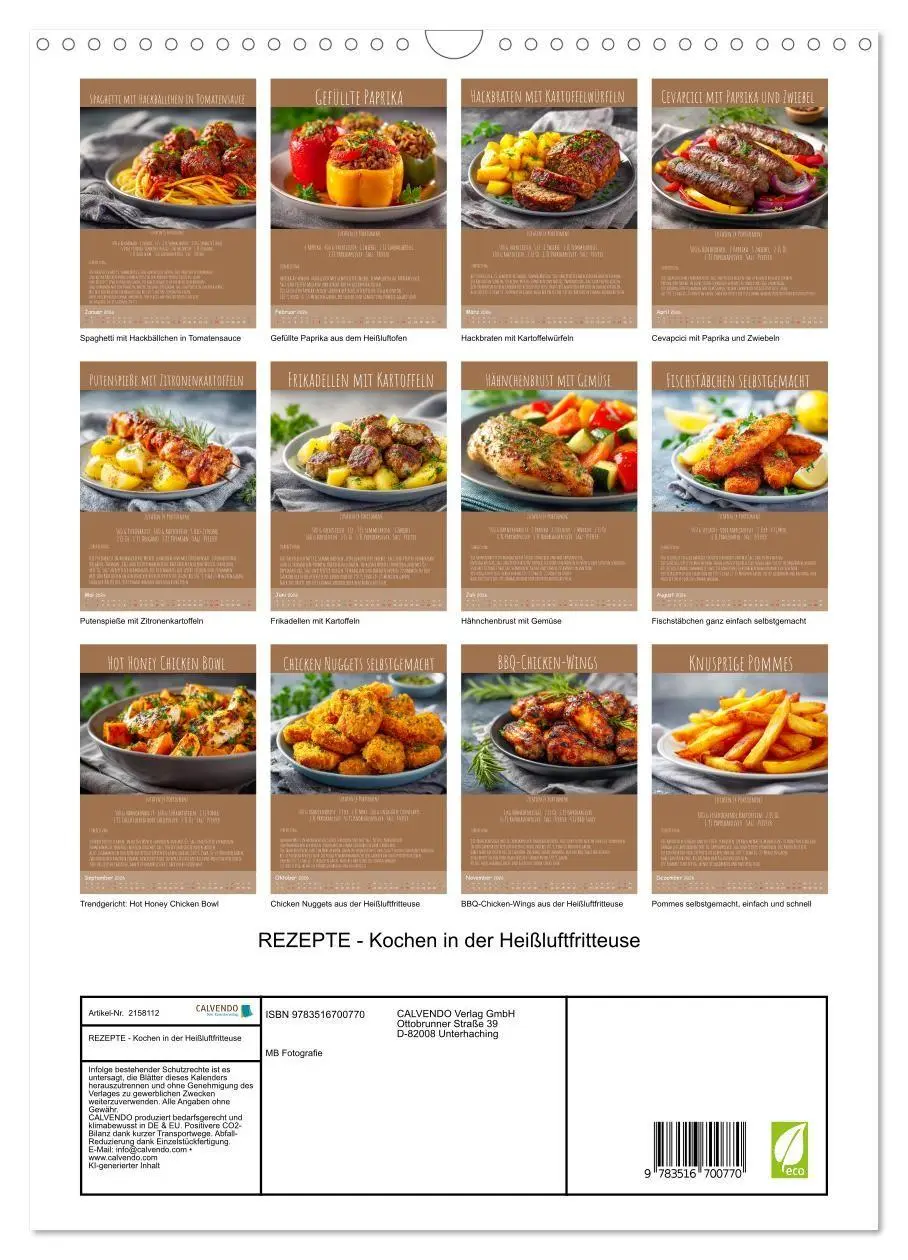 Bild: 9783516700770 | REZEPTE - Kochen in der Heißluftfritteuse (Wandkalender 2026 DIN A3...