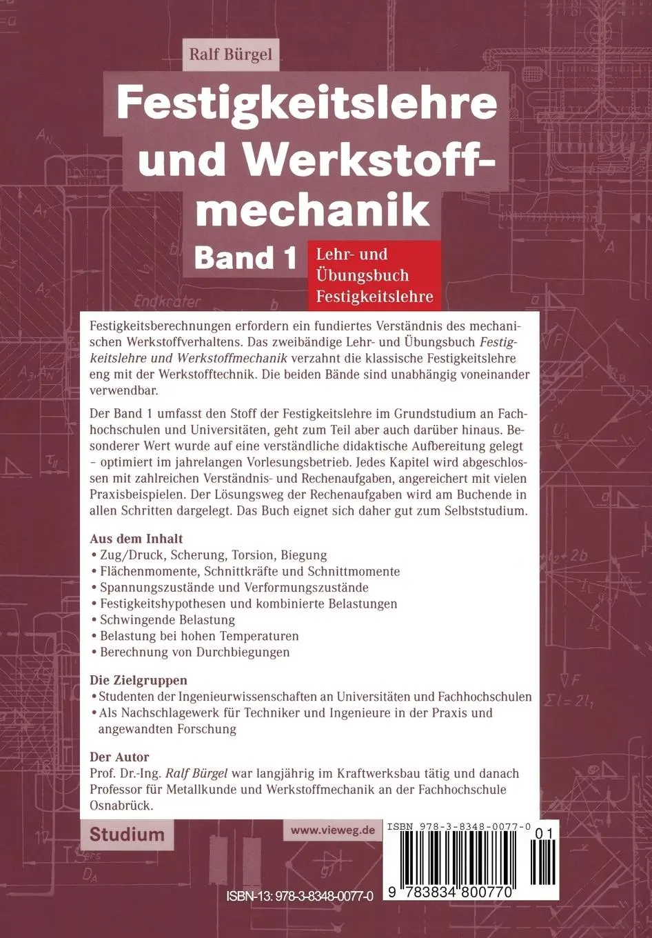 Rückseite: 9783834800770 | Festigkeitslehre und Werkstoffmechanik | Ralf Bürgel | Taschenbuch