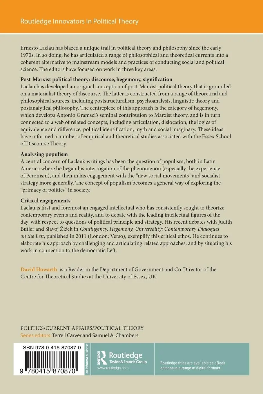 Rückseite: 9780415870870 | Ernesto Laclau | Post-Marxism, Populism and Critique | David Howarth