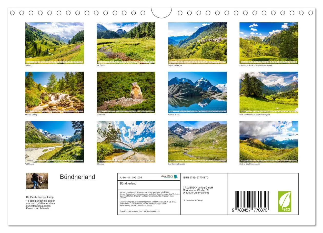 Bild: 9783457770870 | Bündnerland (Wandkalender 2026 DIN A4 quer), CALVENDO Monatskalender