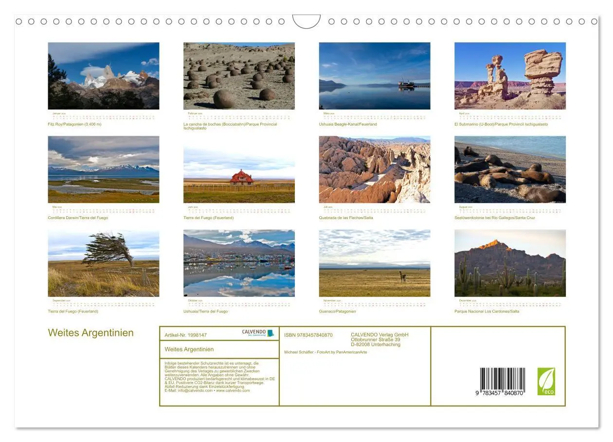 Bild: 9783457840870 | Weites Argentinien (Wandkalender 2026 DIN A3 quer), CALVENDO...