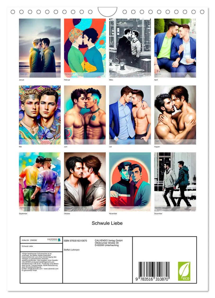 Bild: 9783516310870 | Schwule Liebe (Wandkalender 2026 DIN A4 hoch), CALVENDO Monatskalender