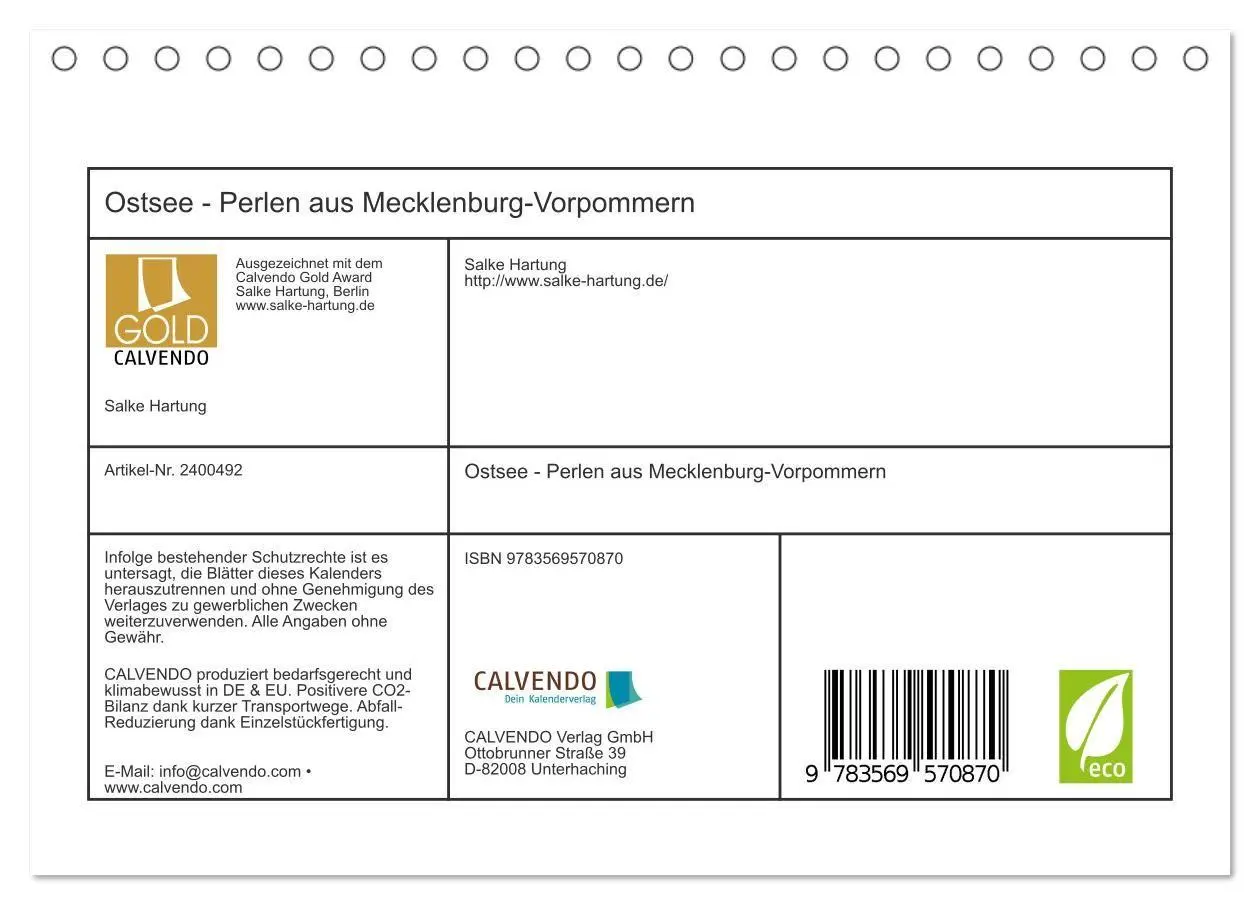Bild: 9783569570870 | Ostsee - Perlen aus Mecklenburg-Vorpommern (Tischkalender 2027 DIN...