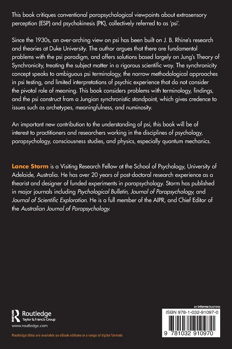 Rückseite: 9781032910970 | A New Approach to Psi | Lance Storm | Taschenbuch | Englisch | 2024