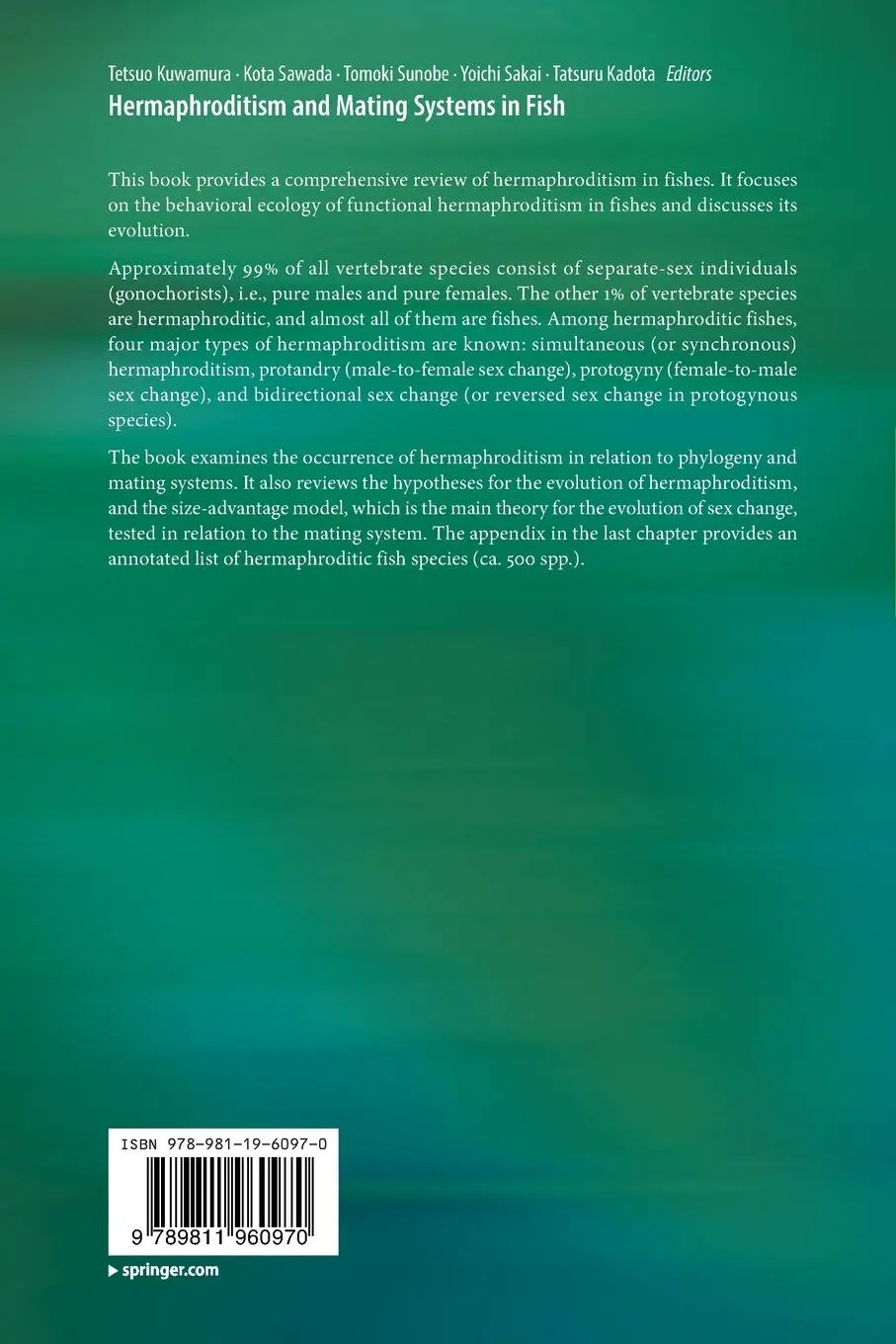 Rückseite: 9789811960970 | Hermaphroditism and Mating Systems in Fish | Tetsuo Kuwamura (u. a.)
