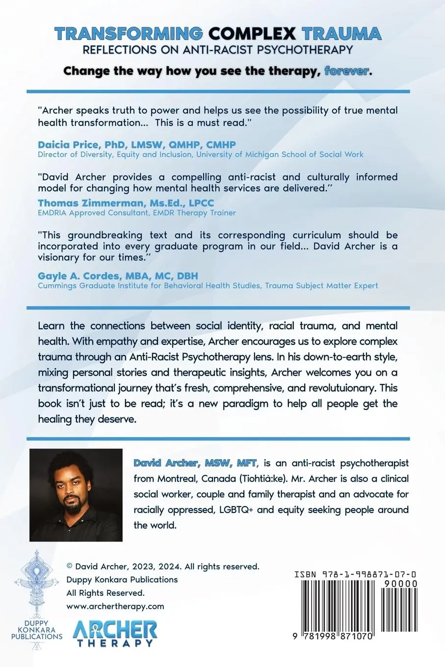 Rückseite: 9781998871070 | Transforming Complex Trauma | Reflections on Anti-Racist Psychotherapy