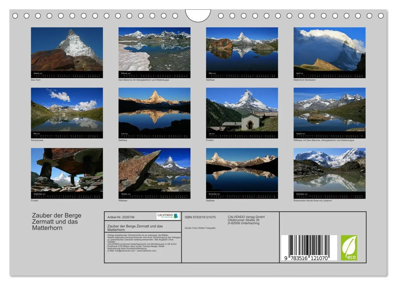Bild: 9783516121070 | Zauber der Berge Zermatt und das Matterhorn (Wandkalender 2026 DIN...