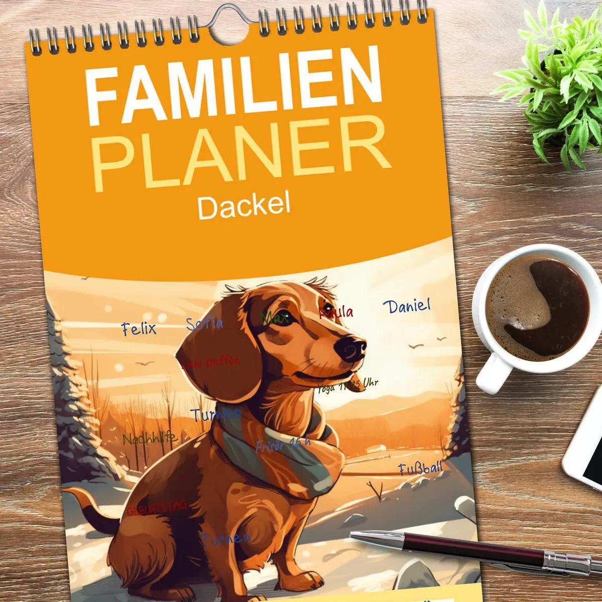 Bild: 9783516501070 | Familienplaner 2026 - Dackel mit 5 Spalten (Wandkalender, 21 x 45...