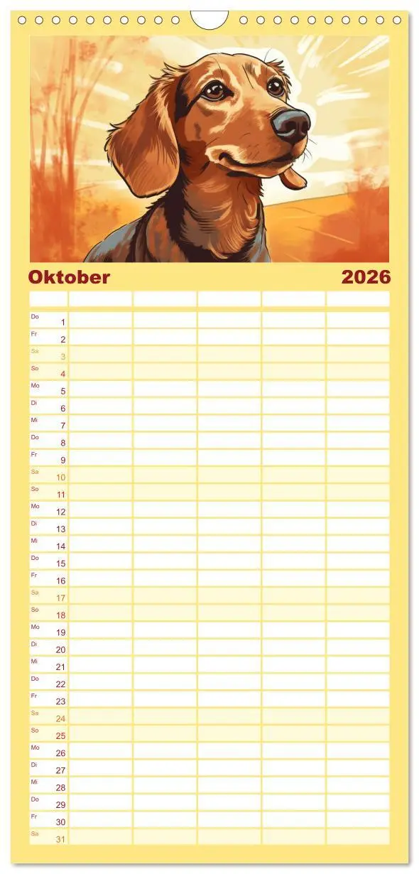 Bild: 9783516501070 | Familienplaner 2026 - Dackel mit 5 Spalten (Wandkalender, 21 x 45...