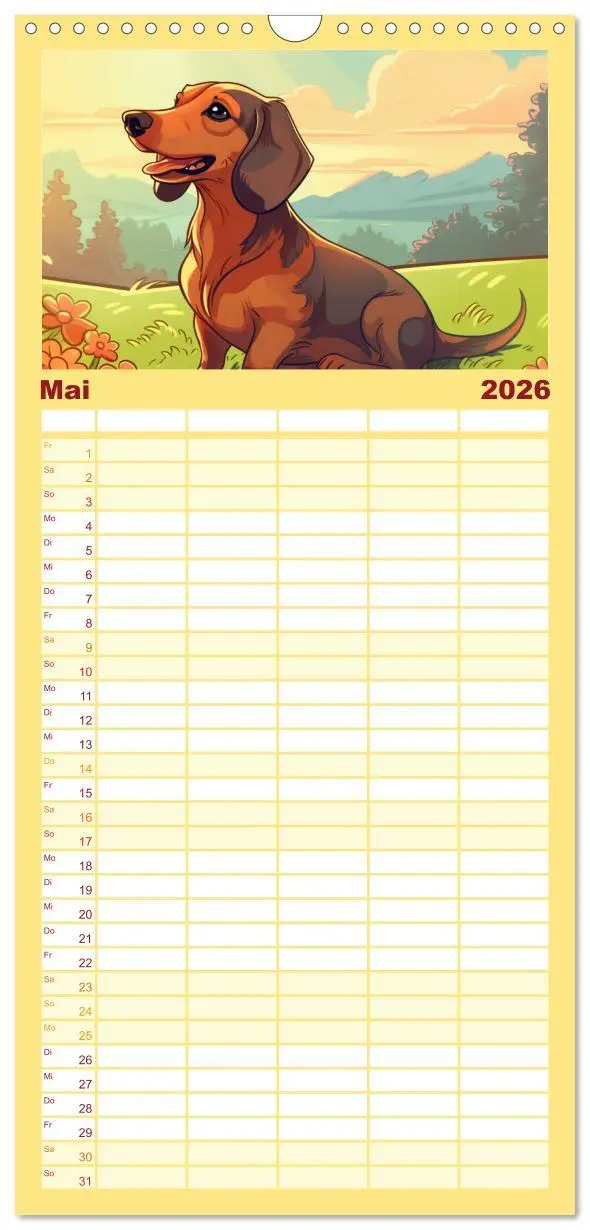 Bild: 9783516501070 | Familienplaner 2026 - Dackel mit 5 Spalten (Wandkalender, 21 x 45...