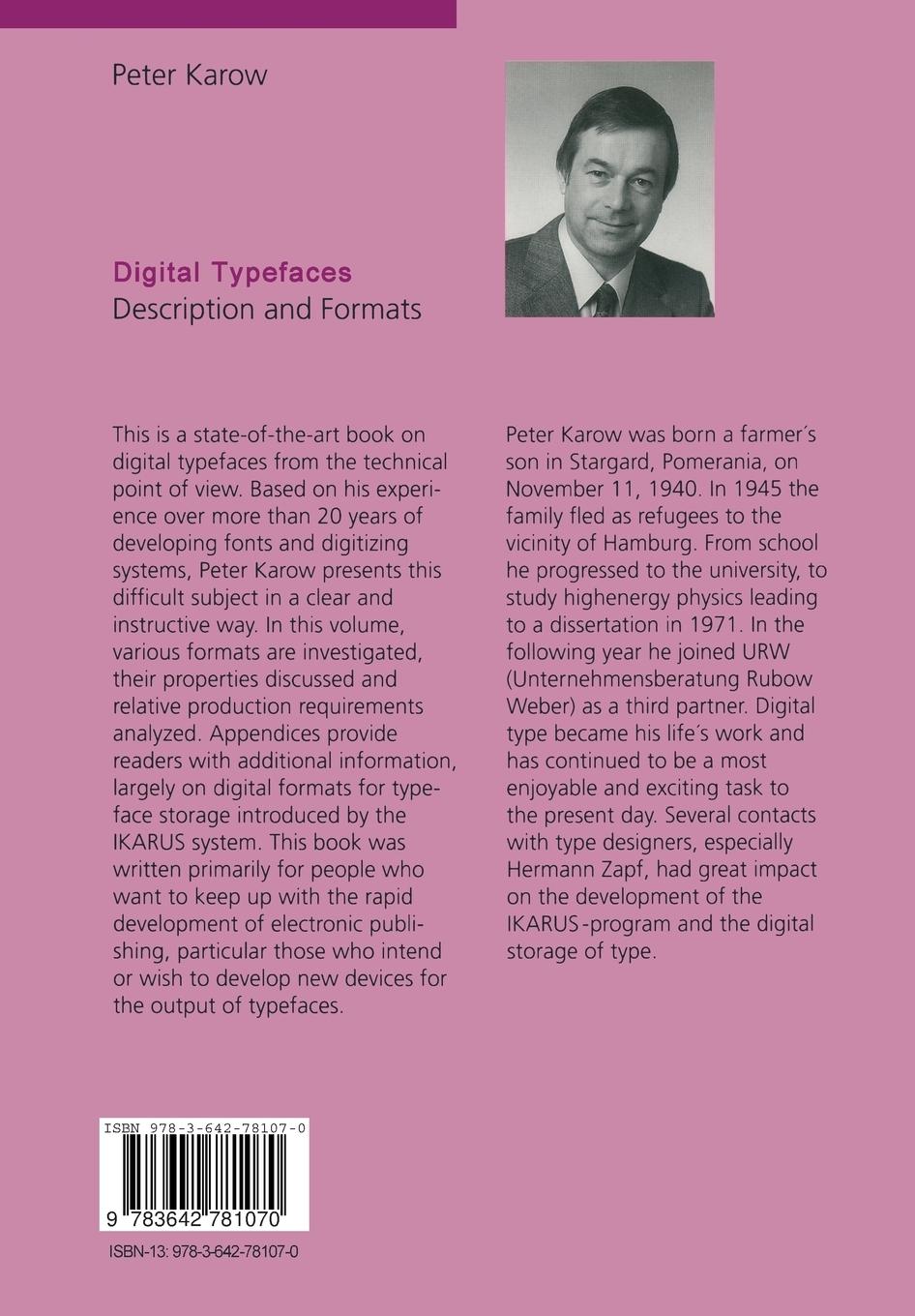 Rückseite: 9783642781070 | Digital Typefaces | Description and Formats | Peter Karow | Buch