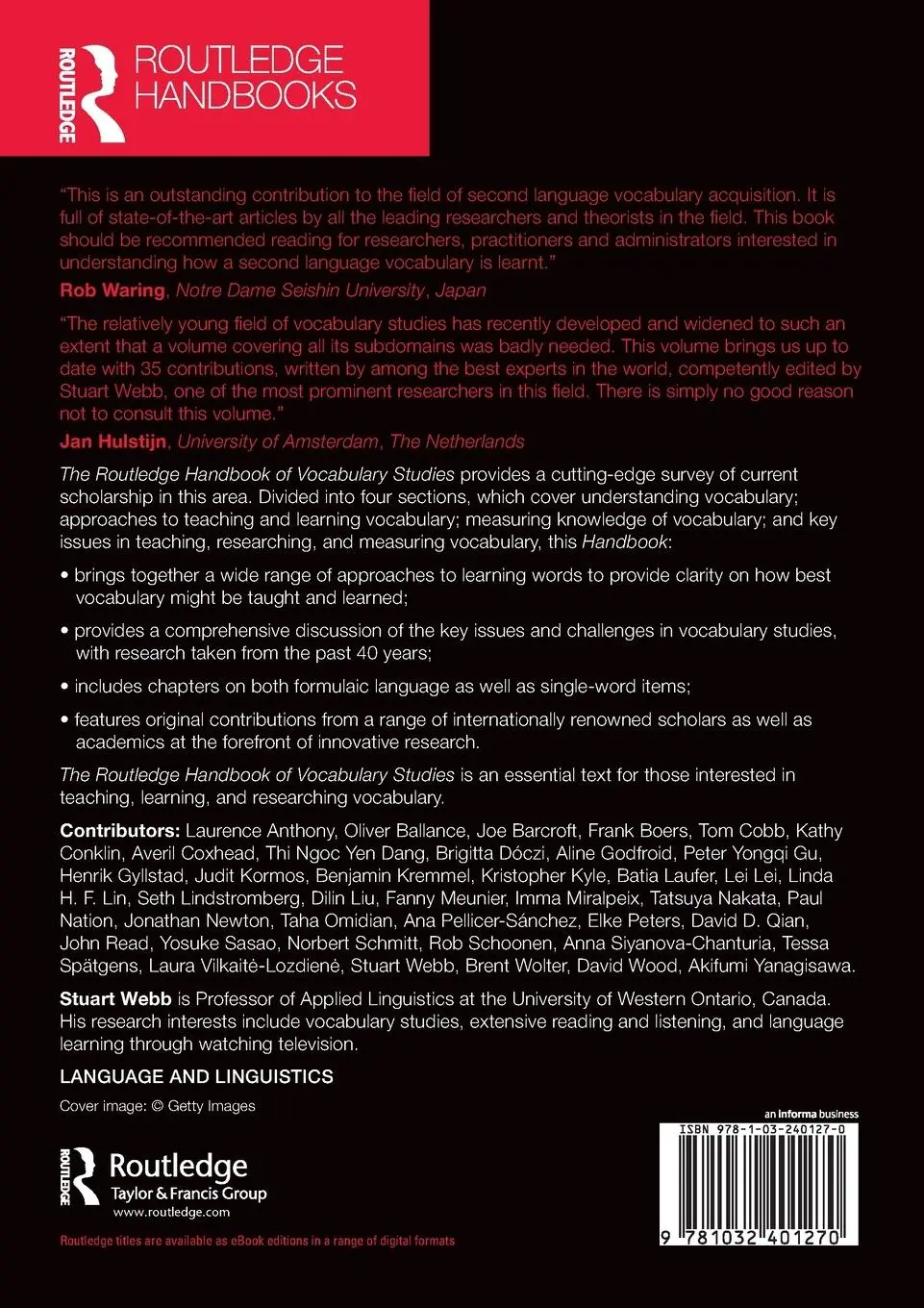 Rückseite: 9781032401270 | The Routledge Handbook of Vocabulary Studies | Stuart Webb | Buch