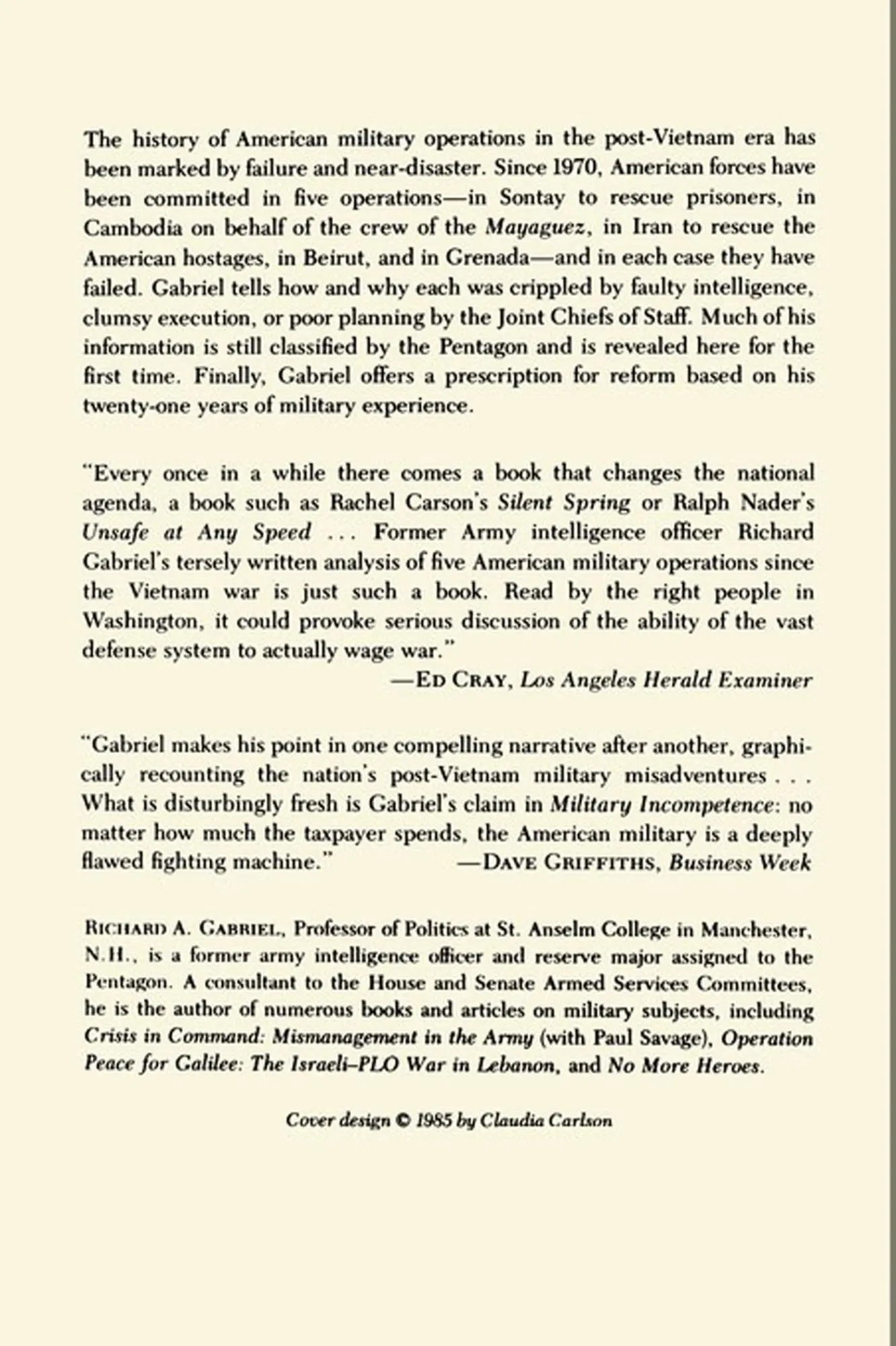 Rückseite: 9780374521370 | Military Incompetence | Richard A. Gabriel | Taschenbuch | Englisch