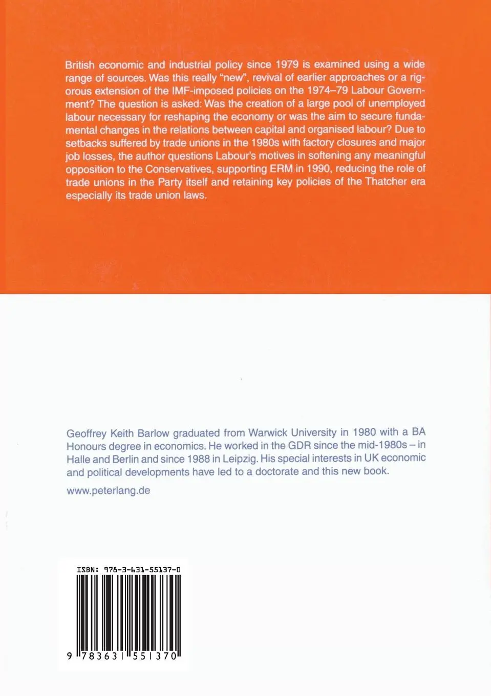 Rückseite: 9783631551370 | The Labour Movement in Britain from Thatcher to Blair | Keith Barlow