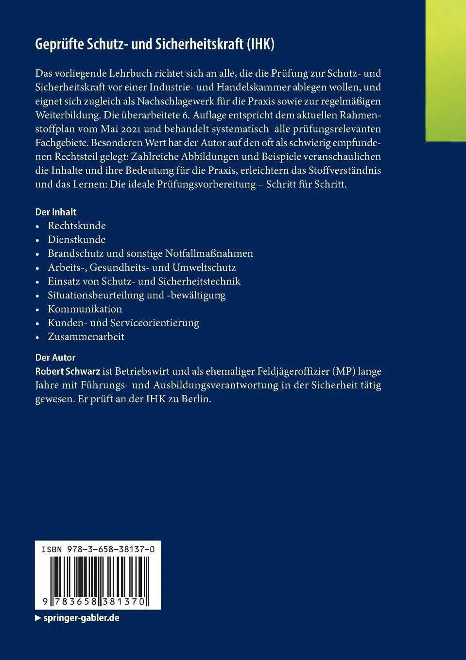 Rückseite: 9783658381370 | Geprüfte Schutz- und Sicherheitskraft (IHK) | Robert Schwarz | Buch