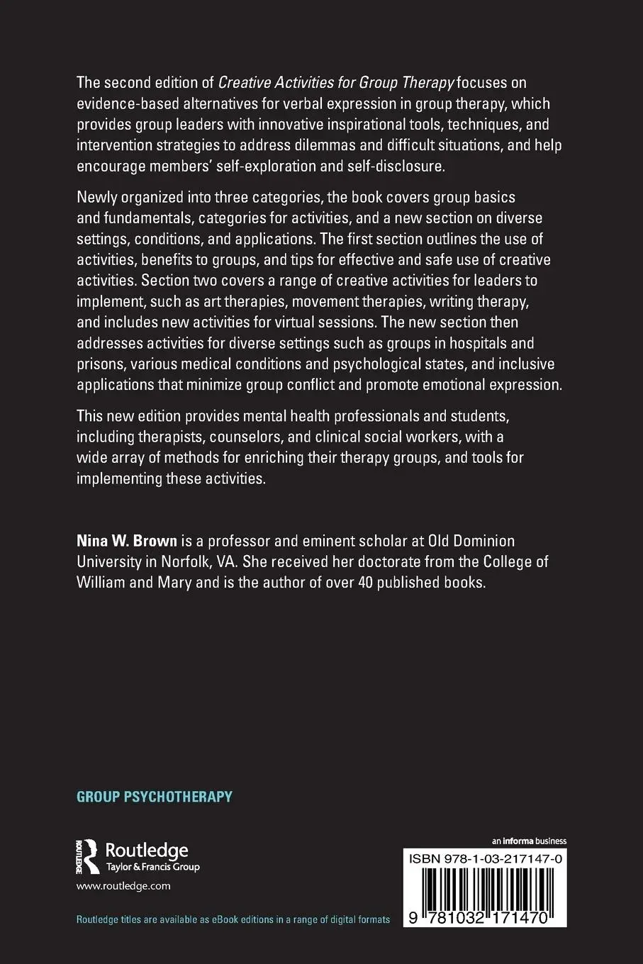 Rückseite: 9781032171470 | Creative Activities for Group Therapy | Nina W. Brown | Taschenbuch