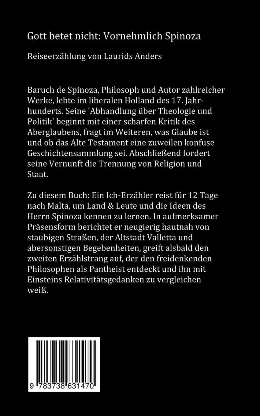 Rückseite: 9783738631470 | Gott betet nicht: Vornehmlich Spinoza | Reiseerzählung | Anders | Buch