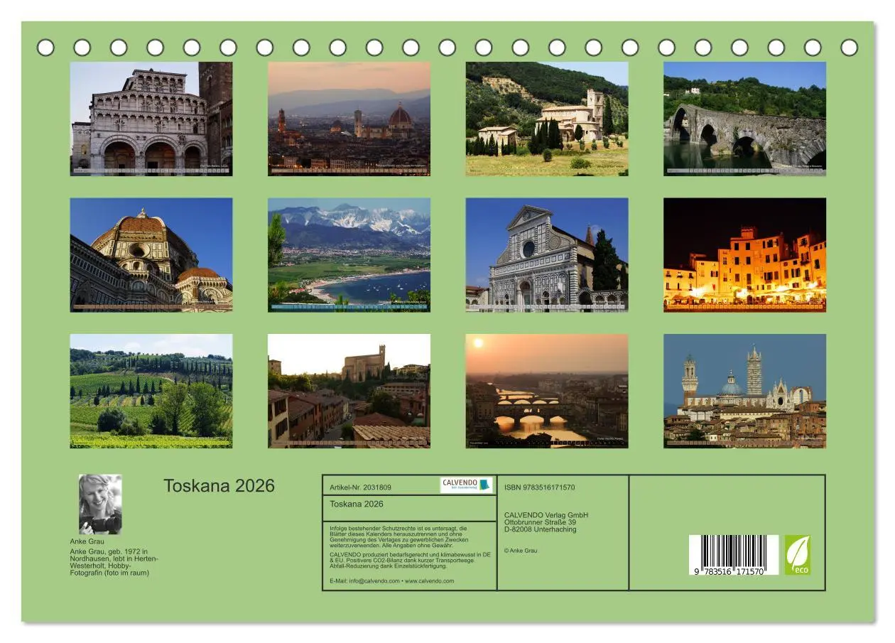 Bild: 9783516171570 | Toskana 2026 (Tischkalender 2026 DIN A5 quer), CALVENDO Monatskalender