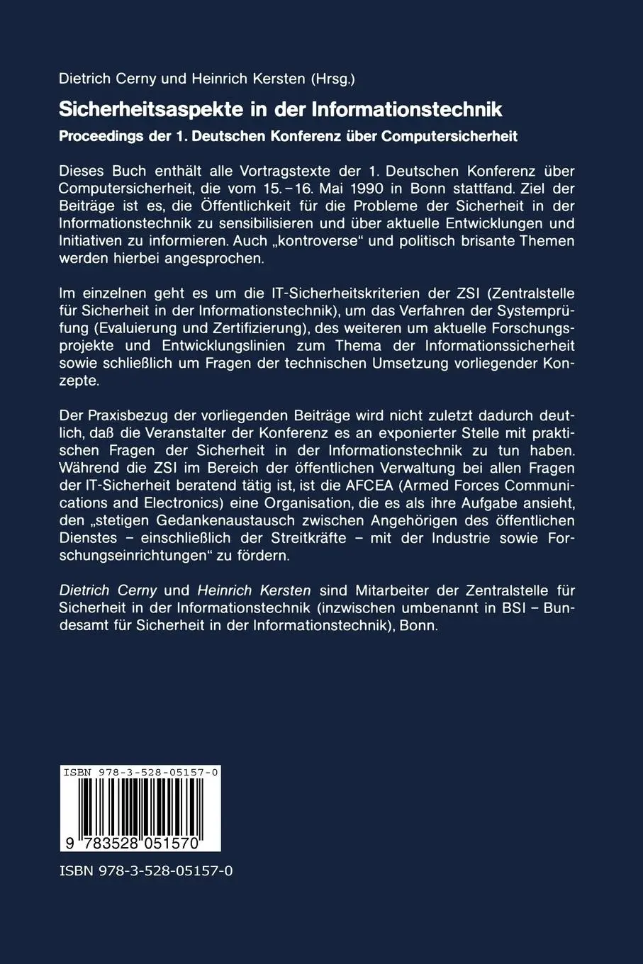Rückseite: 9783528051570 | Sicherheitsaspekte in der Informationstechnik | Dietrich Cerny | Buch