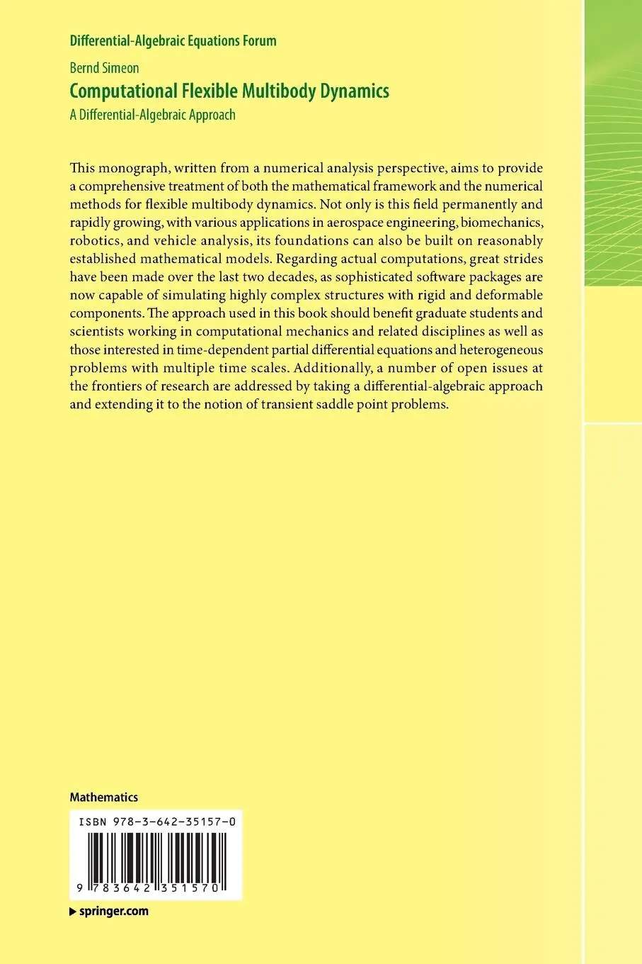 Rückseite: 9783642351570 | Computational Flexible Multibody Dynamics | Bernd Simeon | Taschenbuch