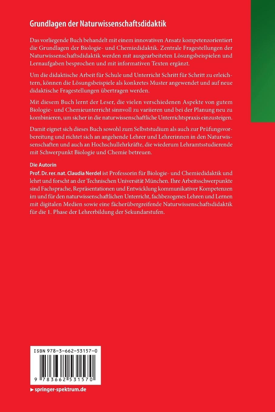 Rückseite: 9783662531570 | Grundlagen der Naturwissenschaftsdidaktik | Claudia Nerdel | Buch | xv