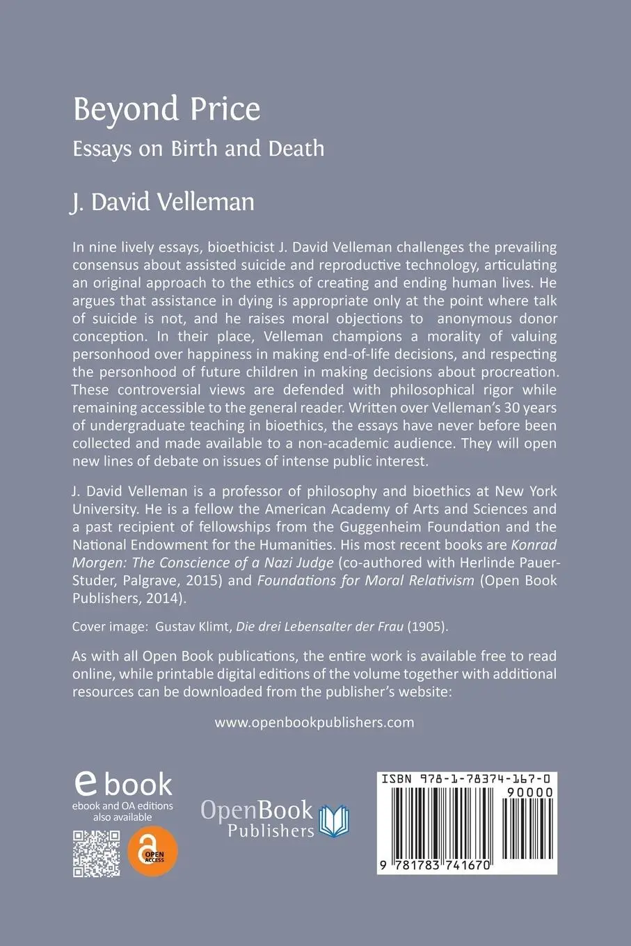 Rückseite: 9781783741670 | Beyond Price | Essays on Birth and Death | J. David Velleman | Buch