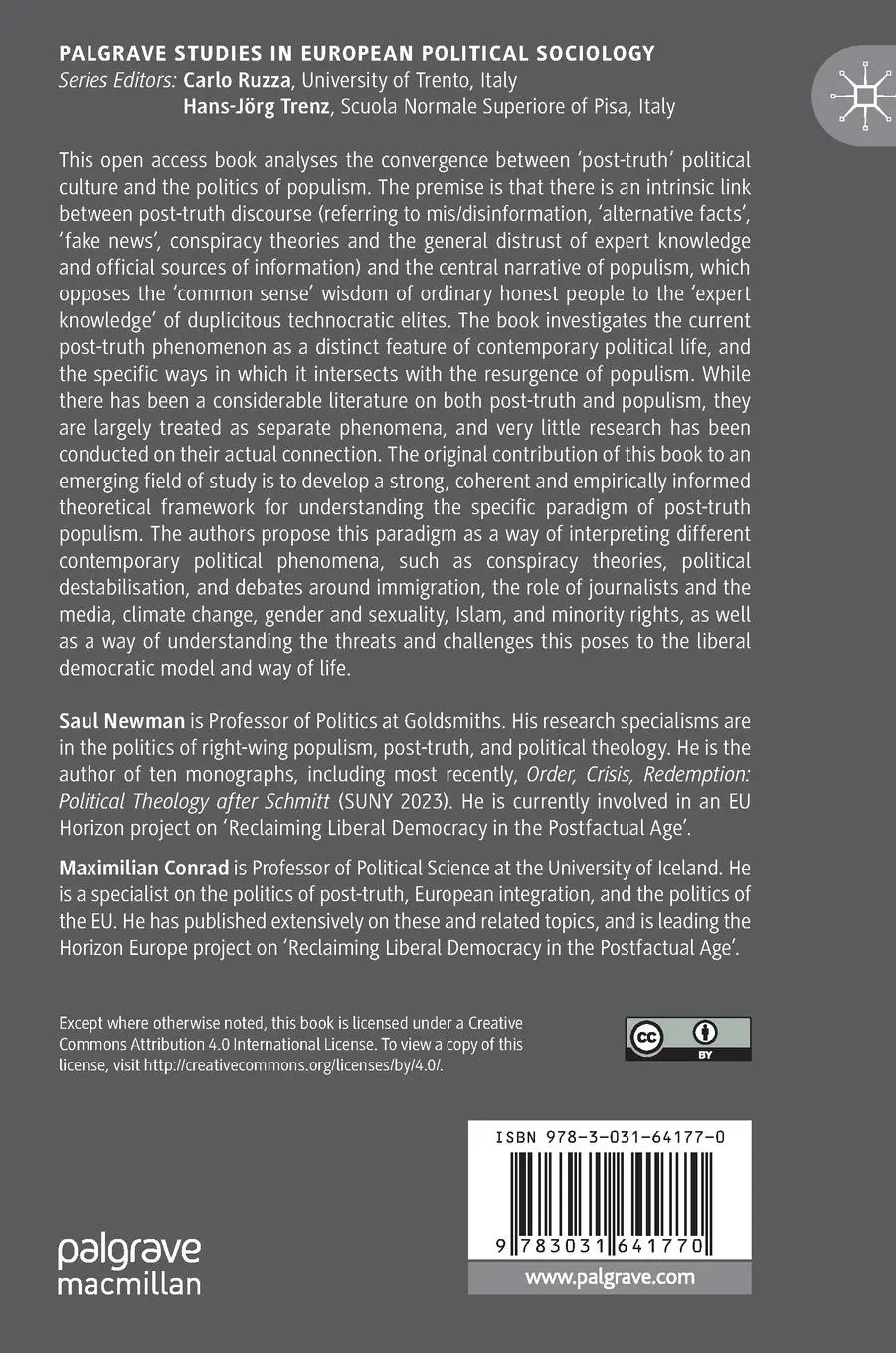 Rückseite: 9783031641770 | Post-Truth Populism | A New Political Paradigm | Conrad (u. a.) | Buch