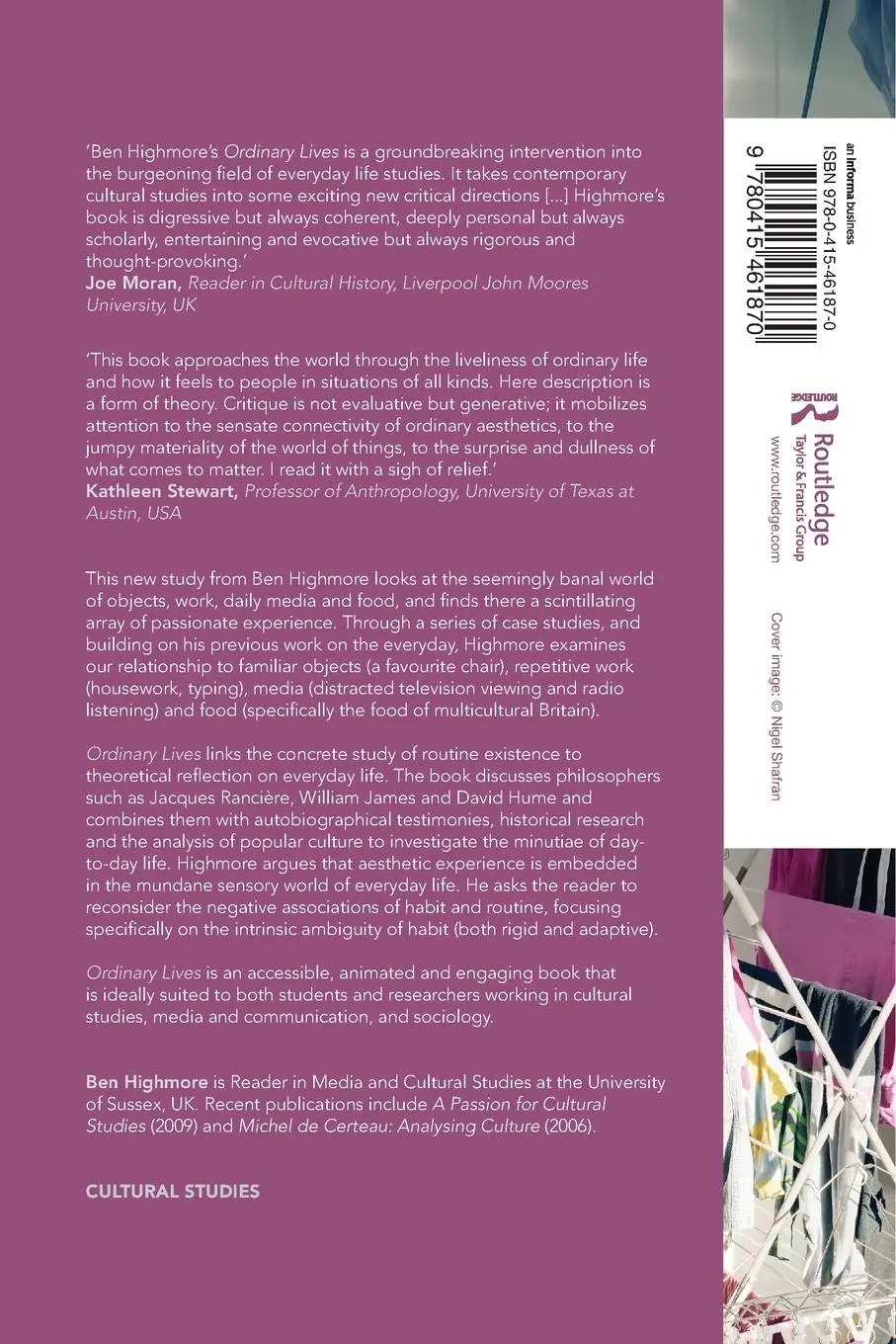 Rückseite: 9780415461870 | Ordinary Lives | Studies in the Everyday | Ben Highmore | Taschenbuch
