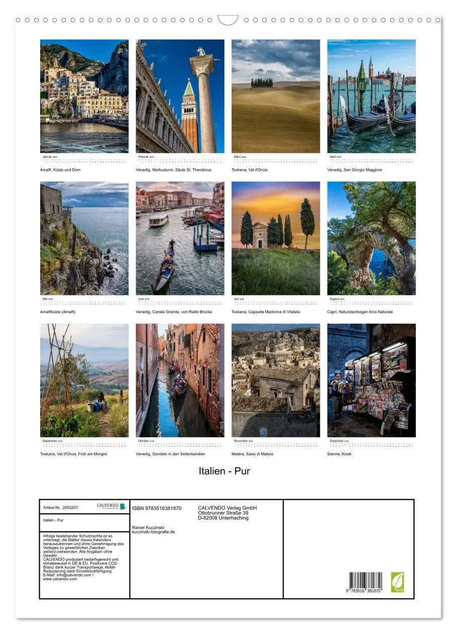 Bild: 9783516381870 | Italien - Pur (Wandkalender 2026 DIN A2 hoch), CALVENDO Monatskalender