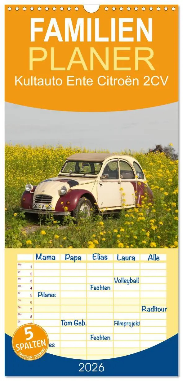 Cover: 9783516521870 | Familienplaner 2026 - Kultauto Ente Citroën 2CV mit 5 Spalten...
