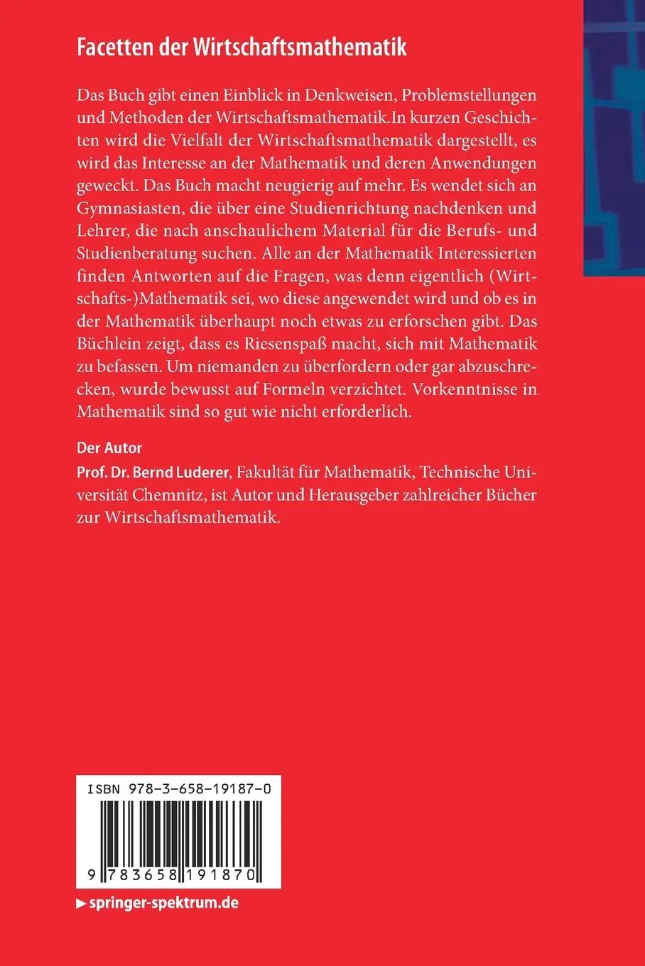 Rückseite: 9783658191870 | Facetten der Wirtschaftsmathematik | Bernd Luderer | Taschenbuch | x