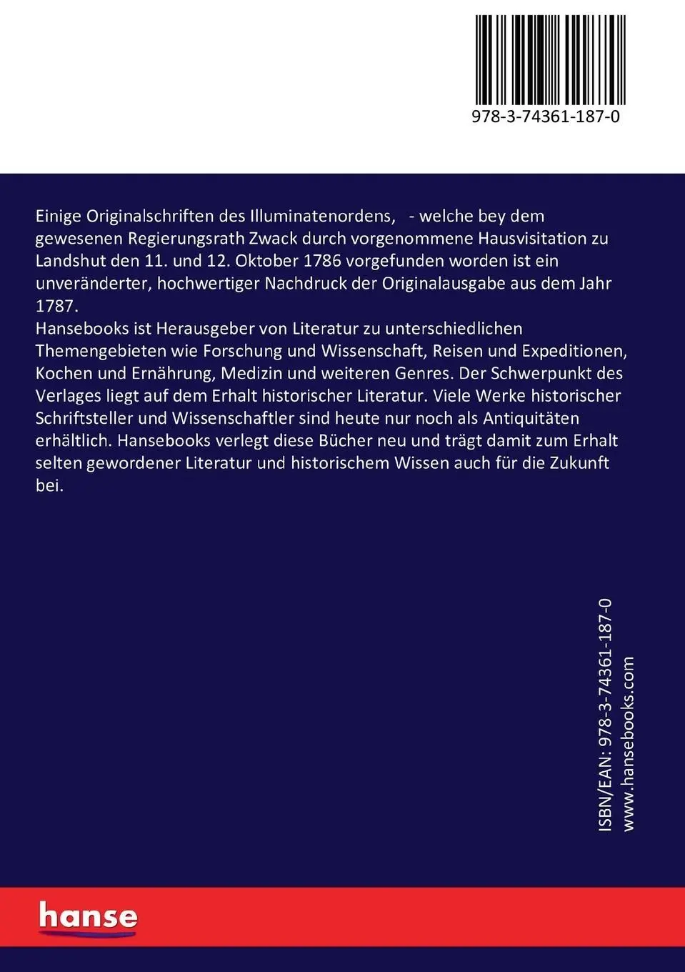 Rückseite: 9783743611870 | Einige Originalschriften des Illuminatenordens, | Anonymous | Buch