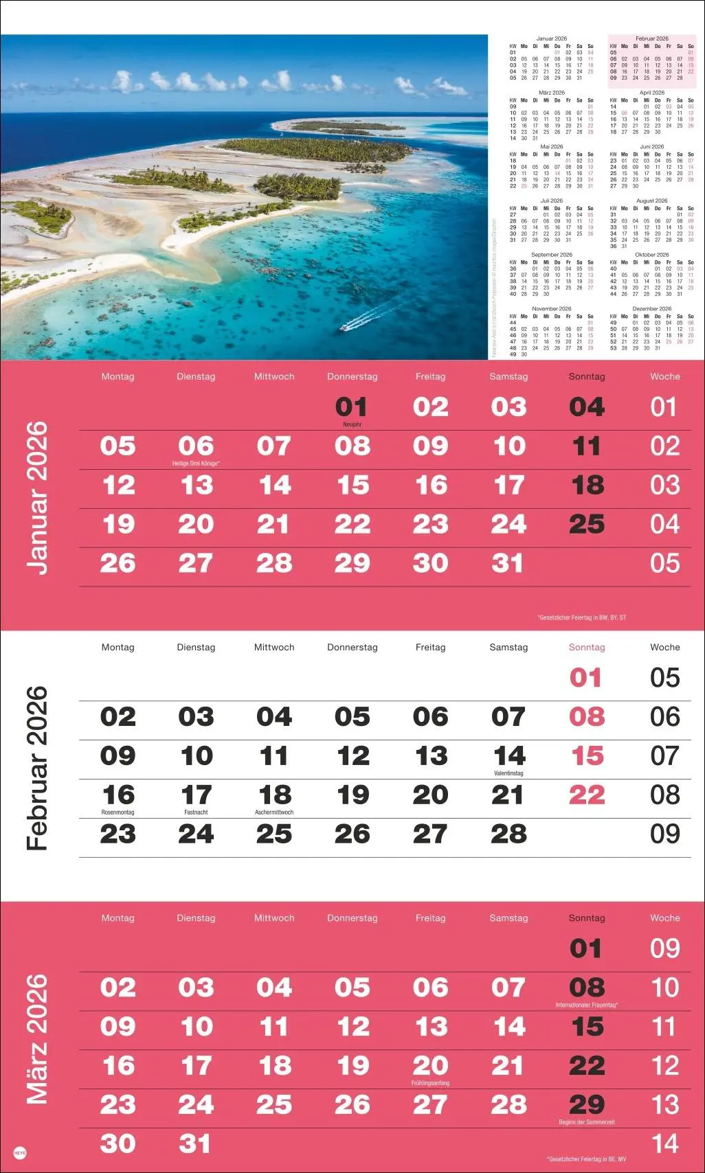 Bild: 9783756411870 | 3-Monatsplaner Foto Traumziele 2026 | Heye | Kalender | Spiralbindung